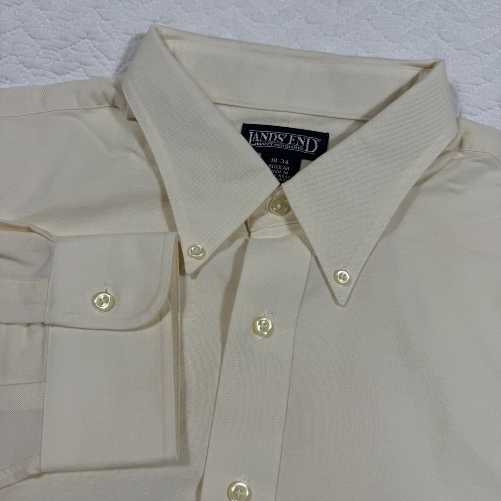 Vtg Lands' End Direct Merchants Oxford Shirt Mens 18-34 Cream Blend OCBD HK